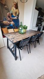 Industriele eettafel van trendhopper massief hout 190x90, Zo goed als nieuw, Ophalen