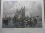 Rivier bij Dordt, Steendr/litho River Dordte Mooi lijstje, Antiek en Kunst, Ophalen
