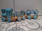 Little Dutch houten trein met blokken blauw., Ophalen of Verzenden, Nieuw, Duw- of Trekspeelgoed
