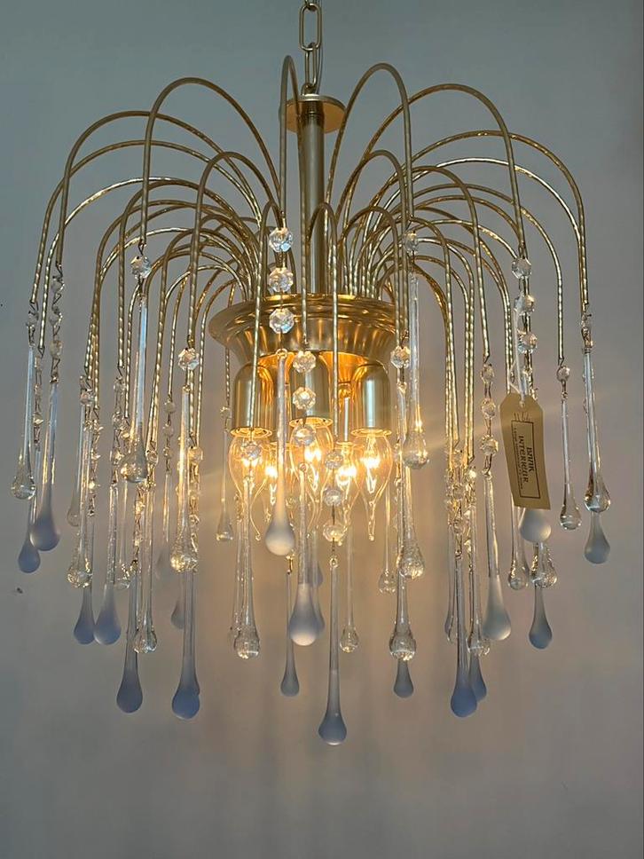 XL vintage murano blauwe Teardrop kroonluchter hanglmap, Huis en Inrichting, Lampen | Kroonluchters, Ophalen of Verzenden