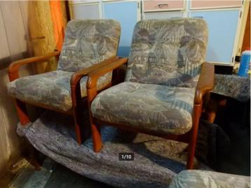 vintage teak sofa + fauteuils zitgroep 70er beschikbaar voor biedingen