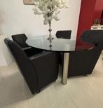 Moderne Glazen eettafel met RVS poten, Huis en Inrichting, Tafels | Eettafels, Ophalen, Modern, Ovaal, Glas