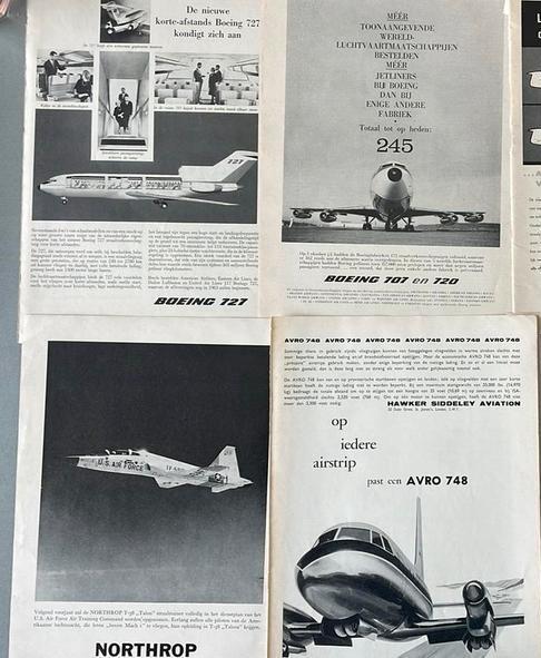 5 vliegtuig advertenties, Verzamelen, Luchtvaart en Vliegtuigspotten, Gebruikt, Kaart, Foto of Prent, Ophalen of Verzenden
