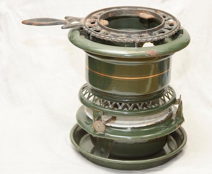 Donkergroen met gouden bies emaille Haller Petroleumstel, Antiek en Kunst, Antiek | Emaille, Ophalen of Verzenden