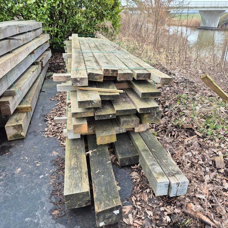 Partij Eiken Balken, Doe-het-zelf en Verbouw, Hout en Planken, Gebruikt, Balk, Eiken, 300 cm of meer, 50 mm of meer, Ophalen