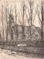 Oosteinde bij Roodeschool Kerk tekening Sievers 50/60r jaren, Antiek en Kunst, Ophalen of Verzenden