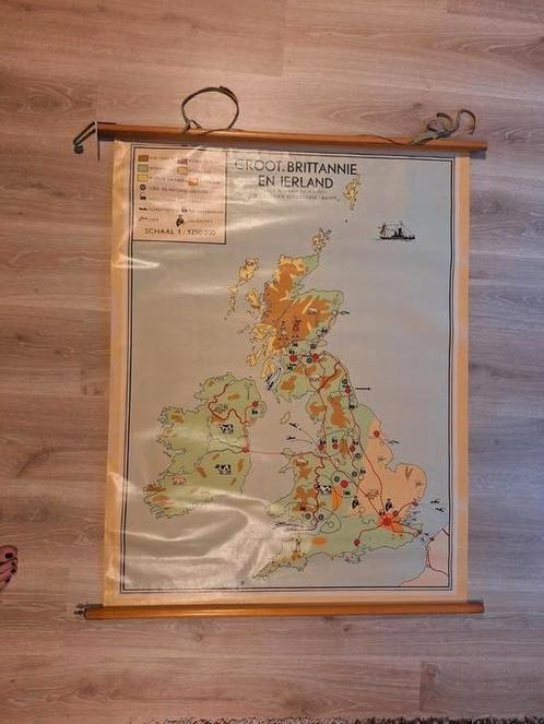 Oude schoolplaat Groot-Brittannië en Ierland, Antiek en Kunst, Antiek | Schoolplaten, Aardrijkskunde, Ophalen of Verzenden