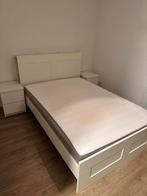 140cm Ikea Brimnes bed met mattas, nachtkastjes en hoofdeind, Huis en Inrichting, Ophalen, Gebruikt, Wit, Tweepersoons