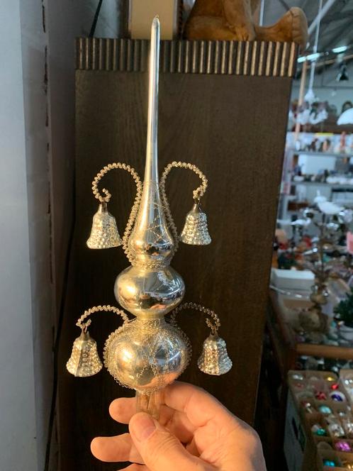 Piek mooie oude echte tinsel vier bellen piek kerstbal, Diversen, Kerst, Ophalen of Verzenden