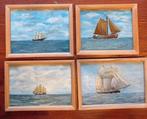 4 olieverfschilderijtjes van historische schepen, Gebruikt, Ophalen of Verzenden