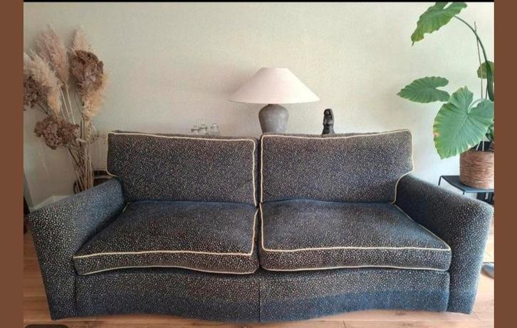 GRATIS!! 4 zits blauwe bank met bijpassende hocker, Huis en Inrichting, Banken | Bankstellen, Gebruikt, 200 tot 250 cm, 75 tot 100 cm