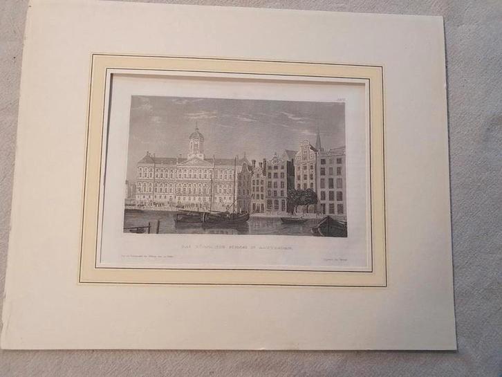 Koninklijk Paleis Dam Stadhuis Amsterdam Damrak Meyer 1850, Antiek en Kunst, Kunst | Etsen en Gravures, Ophalen