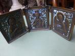 Vintage Bronzen met Emaille drieluik Reisicoon / DEËSIS, Antiek en Kunst, Antiek | Religie, Verzenden