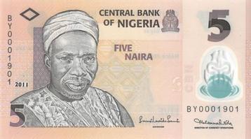 Nigeria banbiljet 5 Naira 2011 Polymeer, Pick 38c UNC beschikbaar voor biedingen
