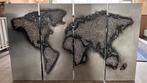 Schilderij Wereldkaart 4-luik metaal zilver van L. Paramount, Antiek en Kunst, Kunst | Schilderijen | Modern, Ophalen