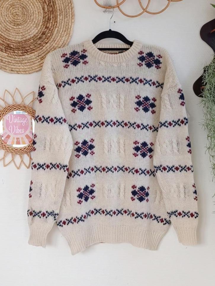Vintage wollen trui Norway Ijslandse 80s noors dale, Kleding | Dames, Truien en Vesten, Zo goed als nieuw, Maat 42/44 (L), Wit