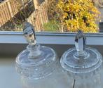 kristal kaptafelset parfumfles poederdoos glas toiletset, Antiek en Kunst, Antiek | Glas en Kristal, Ophalen of Verzenden