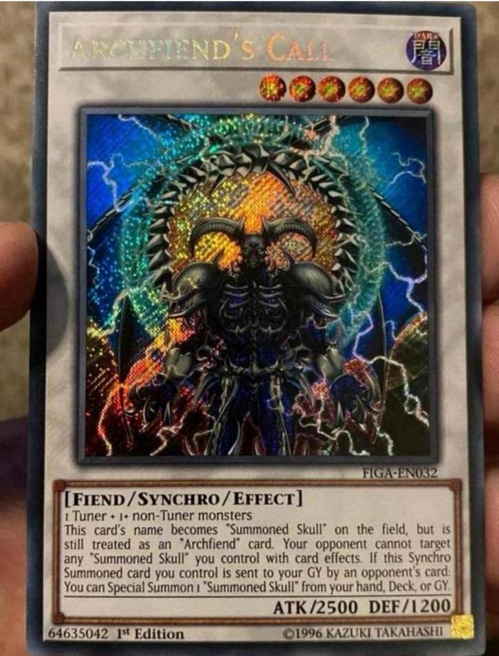Yu-Gi-Oh! Archfiend’s Call FIGA 1st Edition !, Hobby en Vrije tijd, Verzamelkaartspellen | Yu-gi-Oh!, Zo goed als nieuw, Losse kaart
