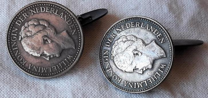 Zilveren manchetknopen ½ Gulden 1921 & 1929, Sieraden, Tassen en Uiterlijk, Manchetknopen, Gebruikt, Zilver, Ophalen of Verzenden