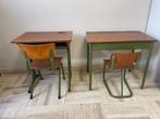 Antieke lessenaartjes schooltafels + stoeltjes, Ophalen, Gebruikt, Vintage, Rechthoekig