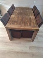 Eetkamertafel met bruine stoelen met wieltjes, Huis en Inrichting, Ophalen, 50 tot 100 cm, Zo goed als nieuw, 150 tot 200 cm