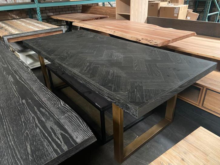 Richmond Interiors eettafel Blackbone brass, 220 cm, Huis en Inrichting, Tafels | Eettafels, Zo goed als nieuw, 100 tot 150 cm