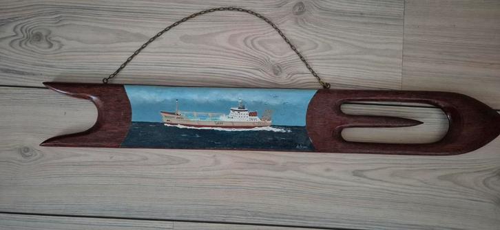 Boetnaald met schildering van een schip / kotter, Huis en Inrichting, Woonaccessoires | Wanddecoraties, Gebruikt, Ophalen of Verzenden