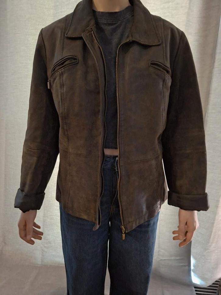 Bruine dames suede leren Blazer/ jas/ jacket maat 42, Kleding | Dames, Jassen | Winter, Zo goed als nieuw, Maat 42/44 (L), Bruin