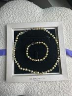 Ketting met armband - zoetwaterparels met groene kristallen?, Ophalen of Verzenden, Zo goed als nieuw, Zilver, Hout