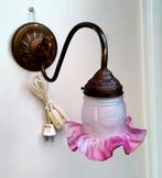 Antieke Jugendstil Schemerlamp / Wandlamp - Brons & Glas, Ophalen of Verzenden