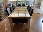 Eiken eethoektafel met 6 stoelen., Ophalen, Gebruikt, Eikenhout, 200 cm of meer