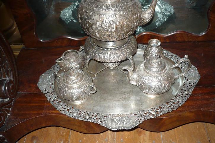 Uniek puntgaaf zeer zeldzaam antiek zilveren theeservies, Antiek en Kunst, Antiek | Goud en Zilver, Zilver, Ophalen of Verzenden