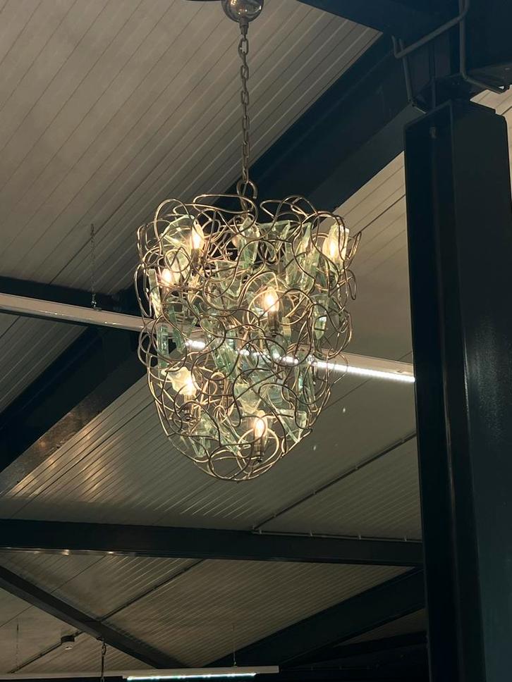 Brand van Egmond Kroonluchter Nikkel design Lamp Glas, Huis en Inrichting, Lampen | Kroonluchters, Nieuw, Glas, Ophalen of Verzenden