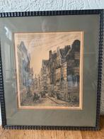 Antieke Ets Bagijnenstraat Rotterdam Eug. Rensburg, Antiek en Kunst, Ophalen of Verzenden
