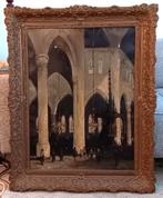 GROOT Oud schilderij E Delcourt Kerkinterieur Kerk 80x100 cm, Antiek en Kunst, Kunst | Schilderijen | Klassiek, Ophalen