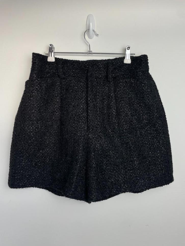 Amaya Amsterdam tweed boucle korte broek zwart high waist M, Kleding | Dames, Broeken en Pantalons, Zo goed als nieuw, Maat 38/40 (M)