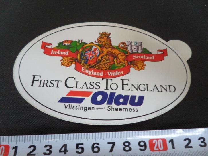 sticker Ferry First Class To England OLAU Vlissingen Sheerne, Verzamelen, Stickers, Zo goed als nieuw, Bedrijf of Vereniging, Ophalen