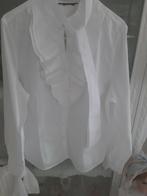 Mooie witte katoenen blous met jabot en strik., Wit, Maat 46/48 (XL) of groter, Ophalen of Verzenden, Zo goed als nieuw
