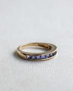 Vintage 9K gouden half eternity ring met tanzaniet - 17,25, Sieraden, Tassen en Uiterlijk, Ringen, Goud, Goud, Met edelsteen, 17 tot 18
