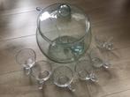 Bowlstel en 6 glazen, Spanje ca 1980, Ophalen, Zo goed als nieuw, Overige typen