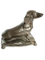 Bronzen Engels beeldje tekkel op kussen, Verzenden, Gebruikt, Dier