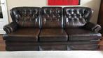 Ruime vintage leren 3 zitsbank met Nosag vering, Ophalen, Gebruikt, Driepersoons, Rechte bank