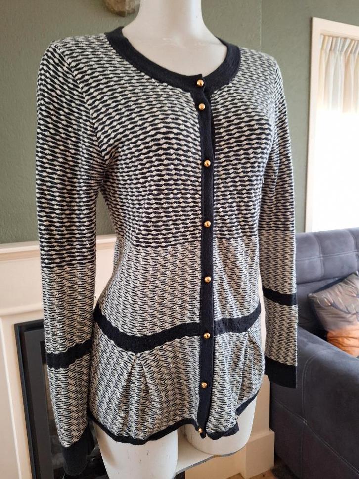 Caroline Biss zwart wit cardigan vest L 42 Gratis Verzenden, Kleding | Dames, Truien en Vesten, Gedragen, Maat 42/44 (L), Zwart