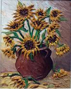 Peru. Olie Renzo, zonnebloemen, bruine vaas 46 x 51cm, Ophalen