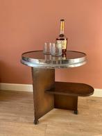 Art Deco Bijzettafel / Bartafel met Glasplaat, Minder dan 55 cm, Gebruikt, Rond, Art Deco