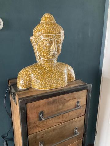 boeddha lamp glas mozaiek geel goud wit met knipper buste beschikbaar voor biedingen