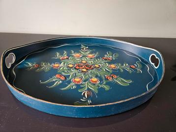 Handbeschilderd Hindeloopen dienblad, blauw beschikbaar voor biedingen