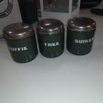 Groene emaille koffie thee en suikerbus, Antiek en Kunst, Antiek | Emaille, Ophalen of Verzenden