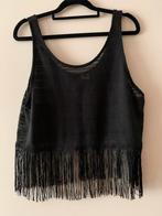 Zwarte top met franjes maat M, Kleding | Dames, Ophalen of Verzenden, Zo goed als nieuw, Zwart, Zonder mouw