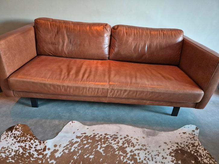 3 zits bank Nuance leer cognac Goossens zgan, Huis en Inrichting, Banken | Bankstellen, Zo goed als nieuw, Rechte bank, Driepersoons